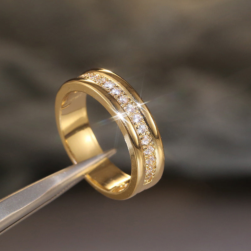 Simple Golden Sliver Rhinestones Ring Copper Plated RIngs Fashion Jewellery - MANDOTOS