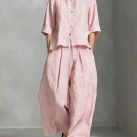 Three-Quarter Sleeve Shirt & Loose Trousers Two-Piece Set