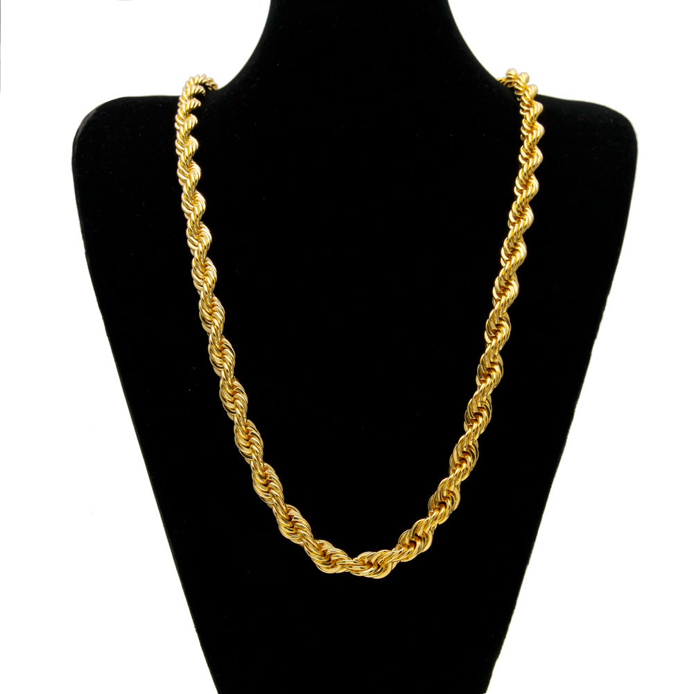 Men's hip-hop gold-plated European and American necklace fashion high sense 1cm thick twist necklace twisted rope chain a generation of hair