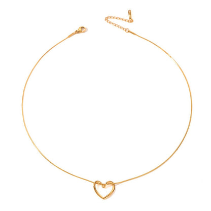Fashion Jewelry Tainless Steel Twist Hollow Heart Pendant Necklace For Women Spicy Girls Simple Clavicle Chain Jewelry Gift - MANDOTOS