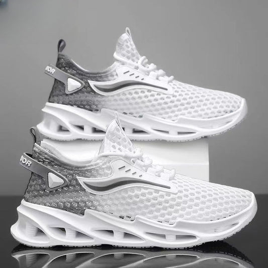 Men's Lace-up Sneakers Mesh Sports Shoes Fashion Hollow-sole Low Top Running Shoes - MANDOTOS