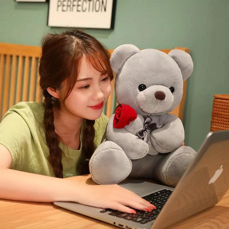 23-45cm New Lovely Hug Roses Teddy Bear Plush Pillow Stuffed Soft Animal Dolls Nice Birthday Gift Girlfriend Valentine's Day - MANDOTOS