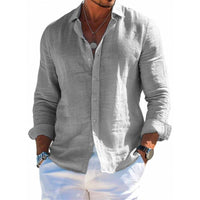 Men's Long Sleeve Shirt Casual Loose Lapel Button Top Solid Color Plus Size Blouse Clothing - MANDOTOS INTERNATIONAL0