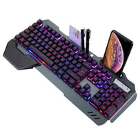 Ancient Energy gaming wired mechanical keyboard with RGB backlight and phone stand.