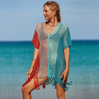 Women's Knitted Colorful Striped Beach Blouse - MANDOTOS INTERNATIONAL0