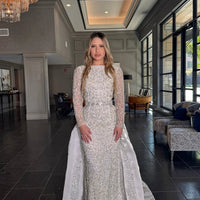 Aleena Bridal Embellished Pearl Crystal Beaded Gown With Detachable Overskirt Iyza Belaar