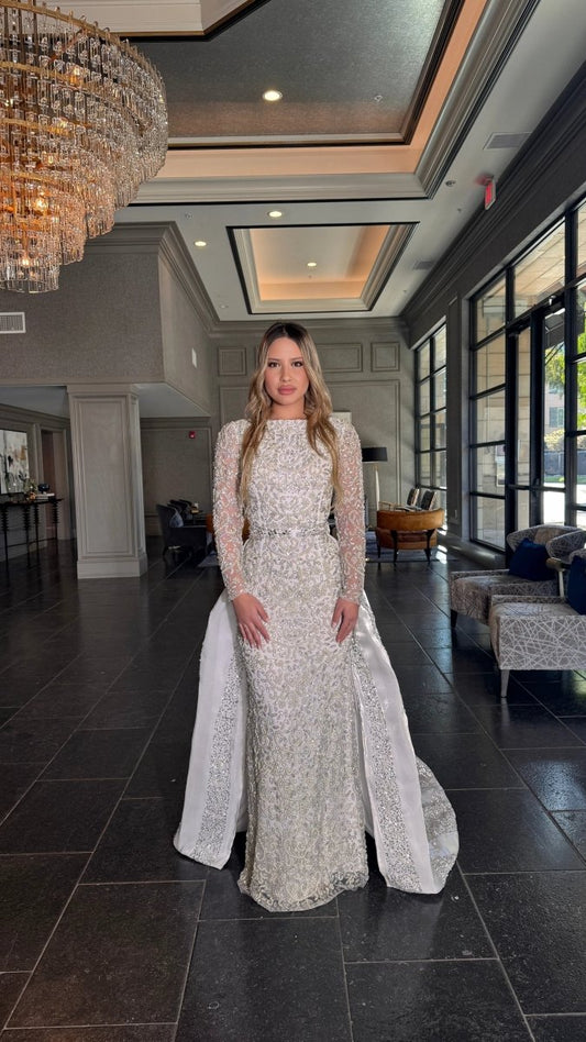 Aleena Bridal Embellished Pearl Crystal Beaded Gown With Detachable Overskirt Iyza Belaar