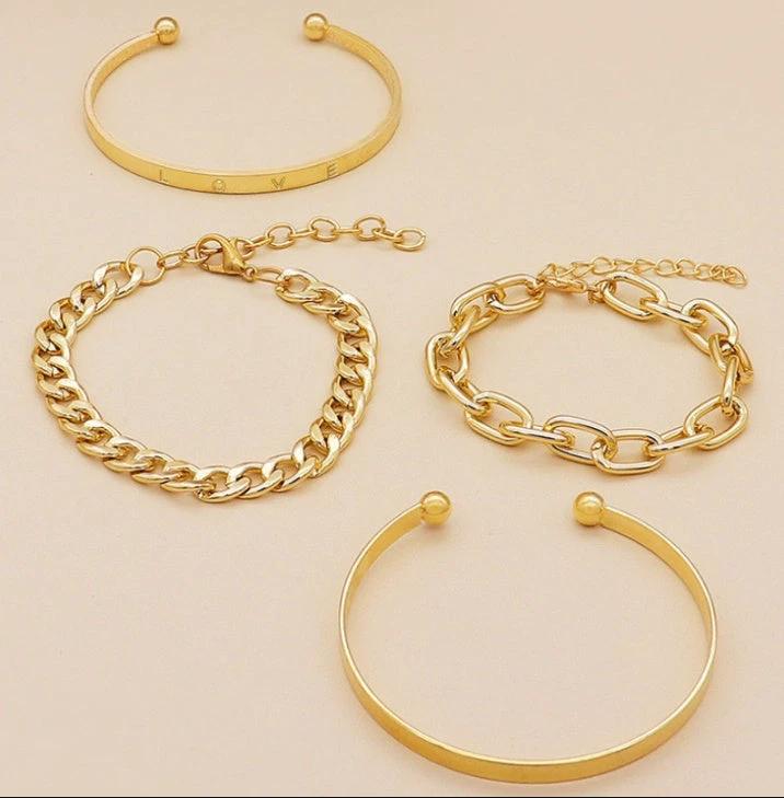 Simple And Smooth C-shaped Hollow Chain Bracelet Set - MANDOTOS