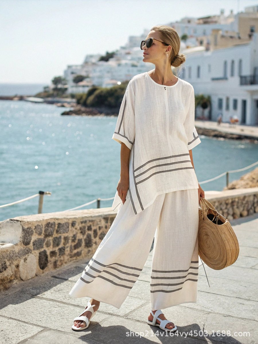 3D Print Batwing Sleeve Two-Piece Set – Loose T-Shirt & Straight-Leg Pants - MANDOTOS INTERNATIONALTwo-Piece Set