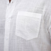 Mens white cotton short-sleeve shirt with front chest pocket