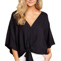 New V Neck Blouse Women Leopard Print Shirts Floral Tie Front Blouses Batwing Summer Oversize Ladies Tops - MANDOTOS INTERNATIONAL0