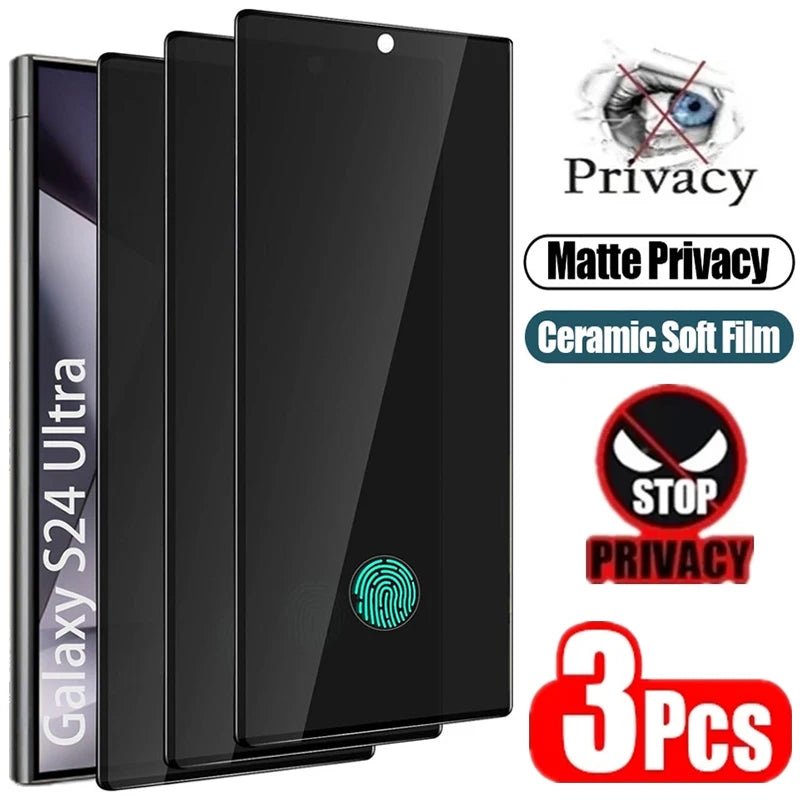 3Pcs Matte Ceramic Privacy Screen Protector for Samsung Galaxy S21 S20 S22 S23 S24 Ultra Note 20 10 S8 S9 S10 Plus Anti Spy Film - MANDOTOS INTERNATIONAL