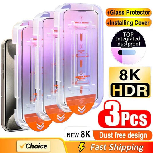 3Pcs Oleophobic Coating Dust Free Easy Installation Screen Protector for IPhone 13 11 12 14 15 Pro Max Mini XR 16 15 Plus Glass - MANDOTOS