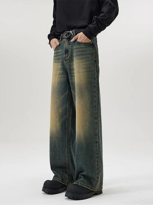 4 Colors Autumn Vintage Distressed Men's Baggy Straight Jeans Fashion Korean High Street Denim Pants Streetwear Male Trousers - MANDOTOS