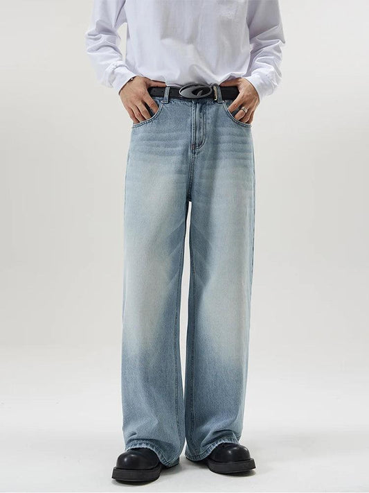 4 Colors Autumn Vintage Distressed Men's Baggy Straight Jeans Fashion Korean High Street Denim Pants Streetwear Male Trousers - MANDOTOS