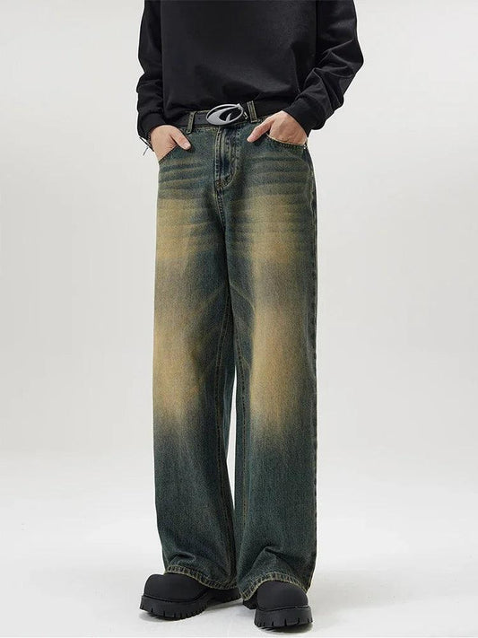 4 Colors Autumn Vintage Distressed Men's Baggy Straight Jeans Fashion Korean High Street Denim Pants Streetwear Male Trousers - MANDOTOS
