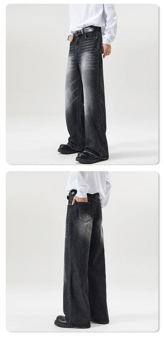 4 Colors Autumn Vintage Distressed Men's Baggy Straight Jeans Fashion Korean High Street Denim Pants Streetwear Male Trousers - MANDOTOS