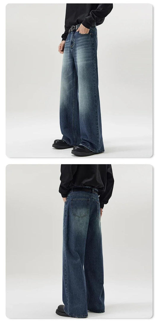 4 Colors Autumn Vintage Distressed Men's Baggy Straight Jeans Fashion Korean High Street Denim Pants Streetwear Male Trousers - MANDOTOS