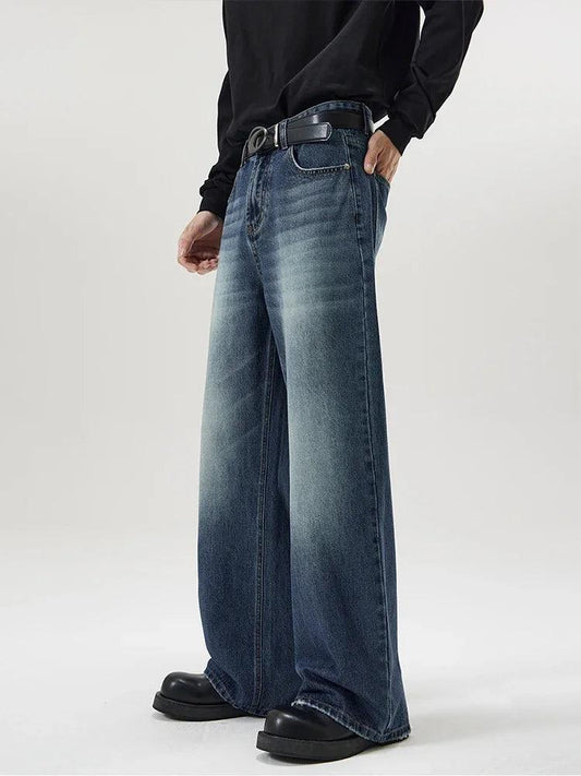 4 Colors Autumn Vintage Distressed Men's Baggy Straight Jeans Fashion Korean High Street Denim Pants Streetwear Male Trousers - MANDOTOS