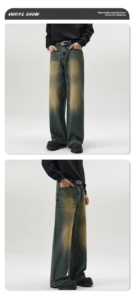 4 Colors Autumn Vintage Distressed Men's Baggy Straight Jeans Fashion Korean High Street Denim Pants Streetwear Male Trousers - MANDOTOS