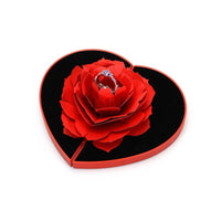 3D Love Box heart-shaped ring box with red rose petals and a ring inside