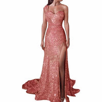 Women's Clothing One-shoulder Sleeveless Bronzing Split Dress MANDOTOS