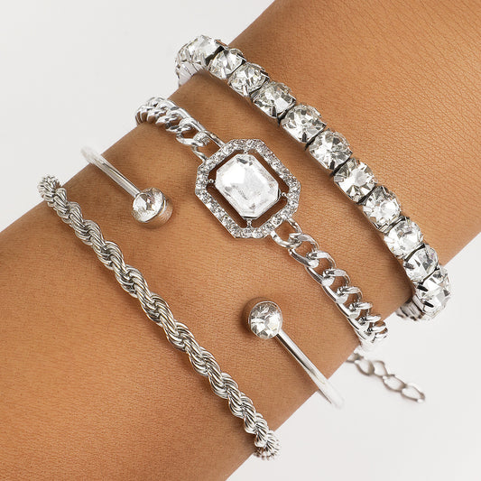Fashion Jewelry 4 Pcs Crystal Bracelet Set Bohemian Design For Women Vintage Luxury Twisted Cuff Chains Armband Jewelry Accessories - MANDOTOS