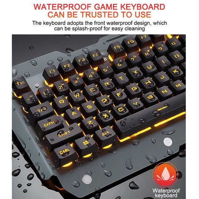 Gaming wired mechanical keyboard by Ancient Energy with orange RGB backlight and waterproof design.