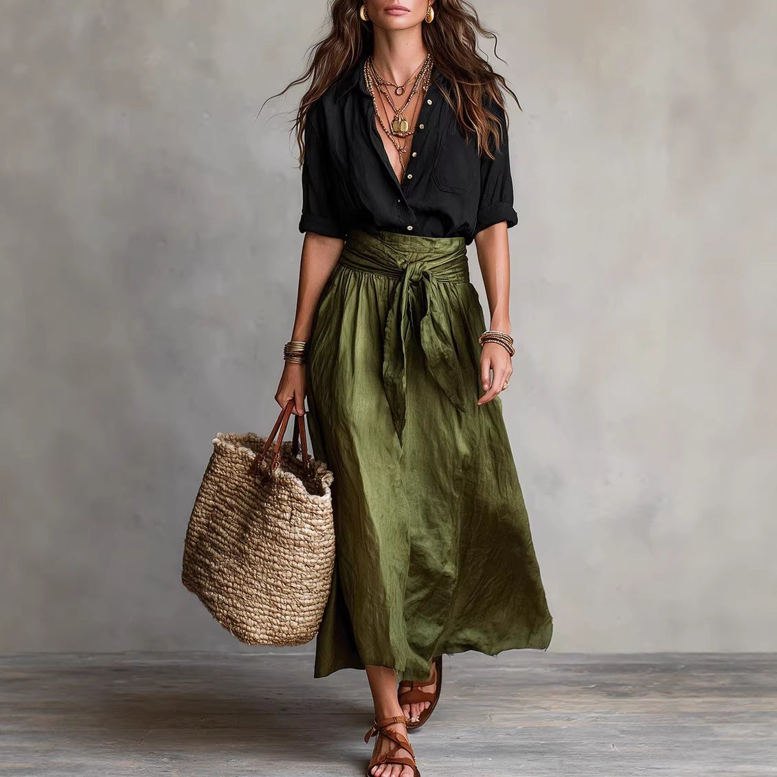 Button-Down Shirt & Straight Skirt Two-Piece Set - MANDOTOS INTERNATIONALTwo-Piece Set