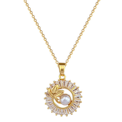 Fashion Jewelry Square Full Diamond Personalized Round Ring Leaves Necklace And Earrings Suite - MANDOTOS