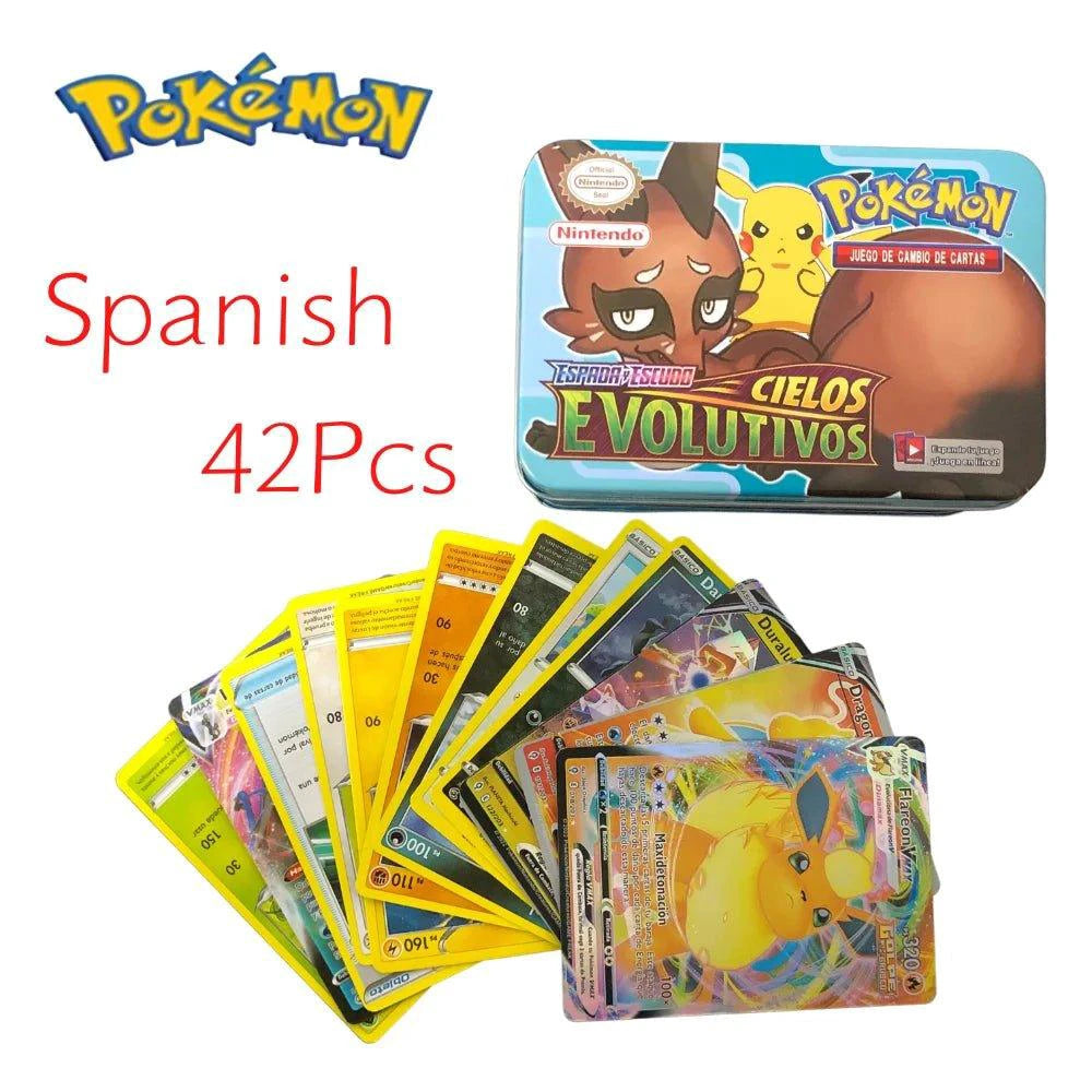 42pcs/set Iron Metal Box Pokemon TAKARA TOMY Battle Toys Lost Origin Pokemons Box with Pikachu Game Anime Bank Cards for Childre - MANDOTOS