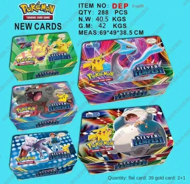 42pcs/set Iron Metal Box Pokemon TAKARA TOMY Battle Toys Lost Origin Pokemons Box with Pikachu Game Anime Bank Cards for Childre - MANDOTOS