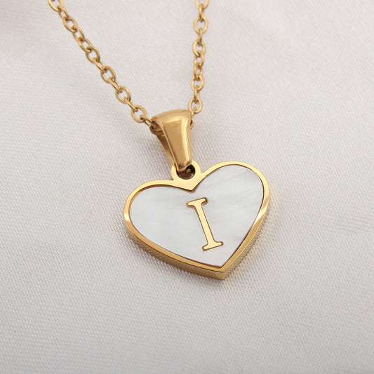 26 Letter Heart-shaped Necklace White Shell Love Clavicle Chain Fashion Personalized Necklace For Women Jewelry Valentine's Day - MANDOTOS