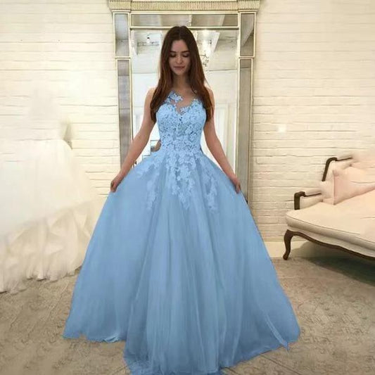Sleeveless Floral Lace Wedding Dress - Romantic Bridal Gown with Flower Appliqués MANDOTOS