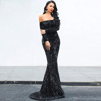Sexy Strapless Long Sleeve Sequins Party Evening Dress MANDOTOS
