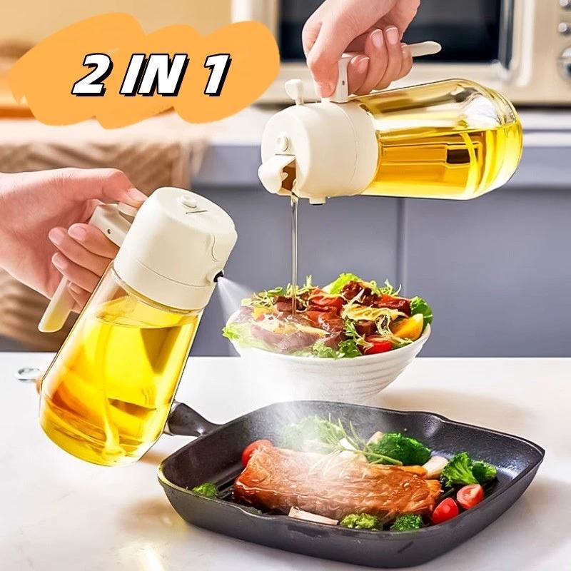 470ML Olive Oil Sprayer Dispenser For Cooking BBQ 2 In 1 Glass Oil Vinegar Soy Sauce Spray Kitchen Oil Bottle For Air Fryer - MANDOTOS