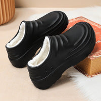 Insulated chef shoes, black closed-toe cotton shoes for men with white fleece lining