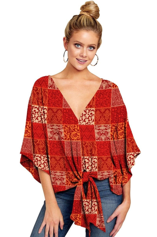 New V Neck Blouse Women Leopard Print Shirts Floral Tie Front Blouses Batwing Summer Oversize Ladies Tops - MANDOTOS INTERNATIONAL0