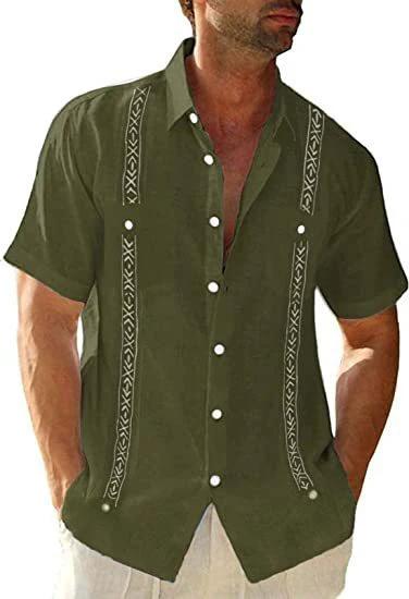Men's Guayabera Cuban Shirt - Casual Short Sleeve Printed Streetwear - MANDOTOS