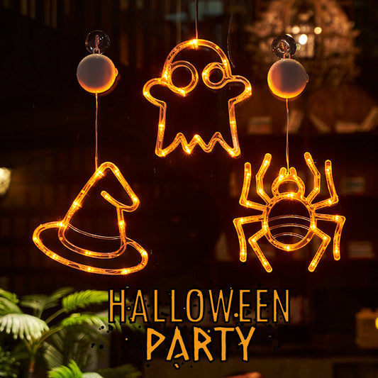 Halloween Window Hanging LED Lights Spider Pumpkin Hanging Ghost Horror Atmosphere Lights Holiday Party Decorative Lights Home Decor - MANDOTOS