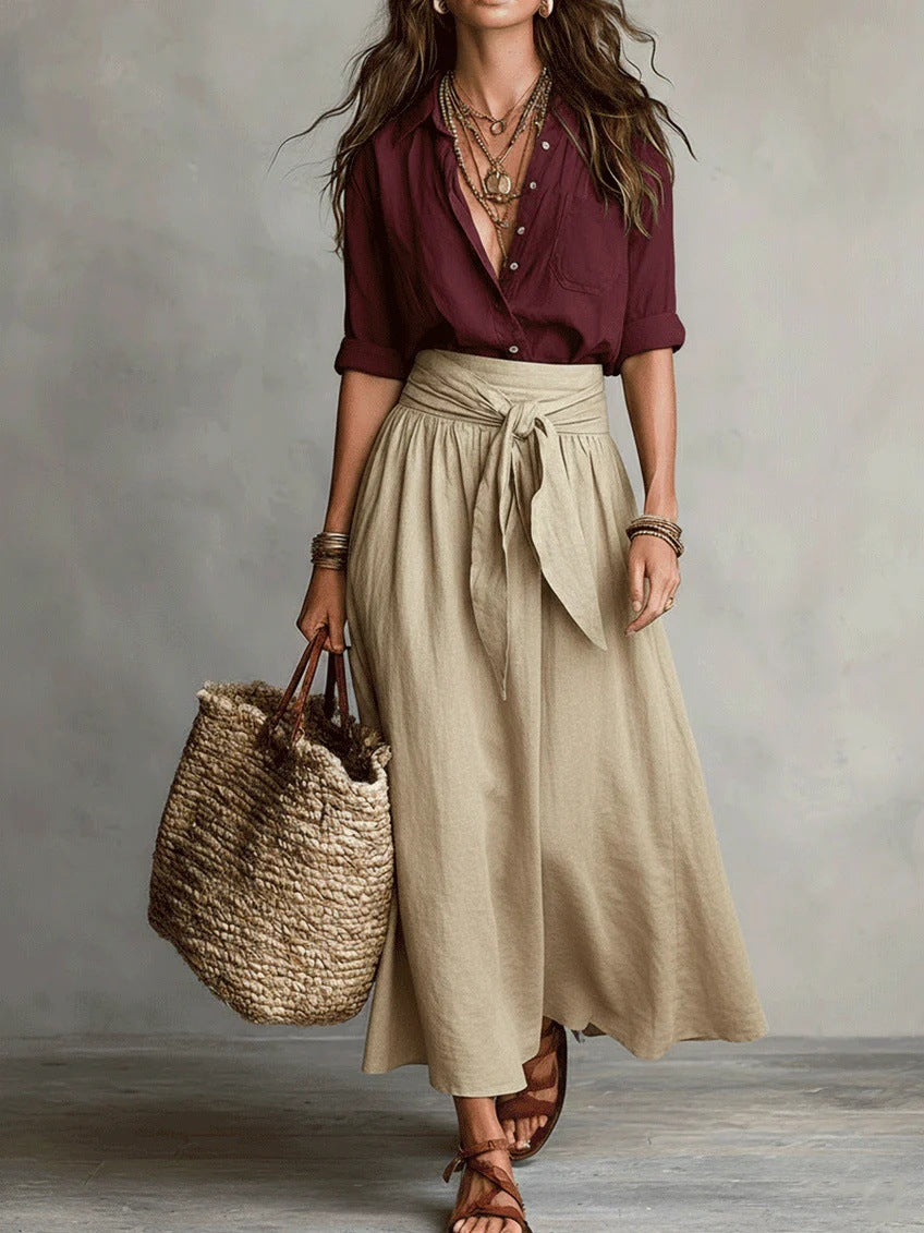 Button-Down Shirt & Straight Skirt Two-Piece Set - MANDOTOS INTERNATIONALTwo-Piece Set