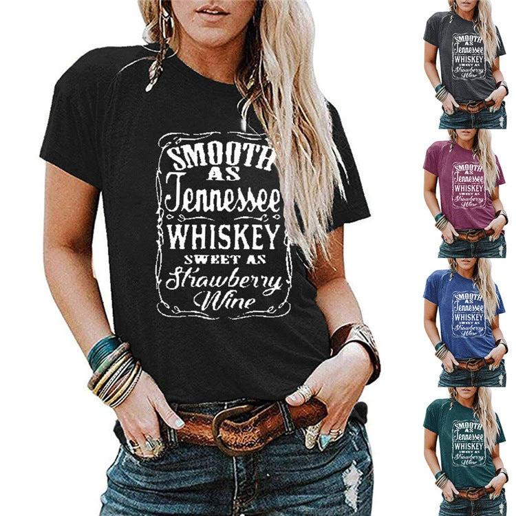 Ladies Blouse Letter Printing Round Neck Short - sleeved T-Shirt Women - MANDOTOS INTERNATIONAL0