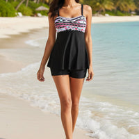 Printed Split Boxer Swimsuit – Two-Piece Set for Women