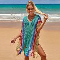 Women's Knitted Colorful Striped Beach Blouse - MANDOTOS INTERNATIONAL0