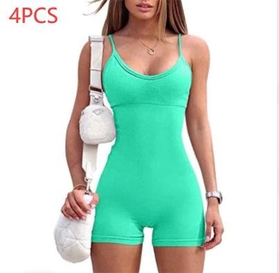 Spaghetti Strap Shorts Jumpsuit Sports Yoga Workout Tight Romper Women Fashion Fitness Sportwear - MANDOTOS