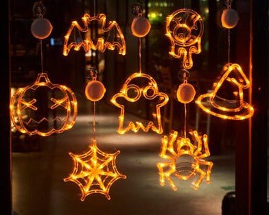 Halloween Window Hanging LED Lights Spider Pumpkin Hanging Ghost Horror Atmosphere Lights Holiday Party Decorative Lights Home Decor - MANDOTOS