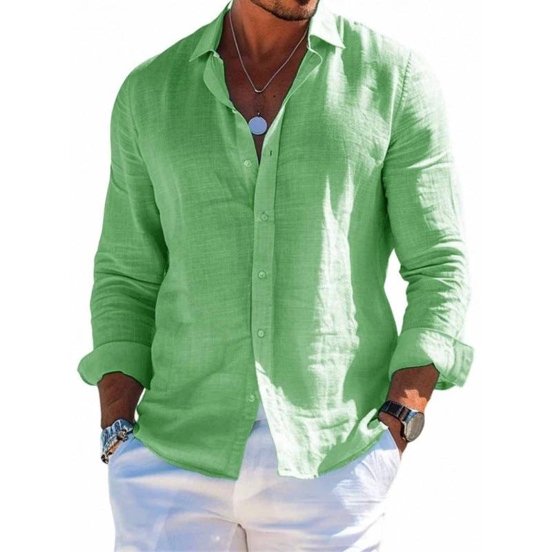 Men's Long Sleeve Shirt Casual Loose Lapel Button Top Solid Color Plus Size Blouse Clothing - MANDOTOS INTERNATIONAL0