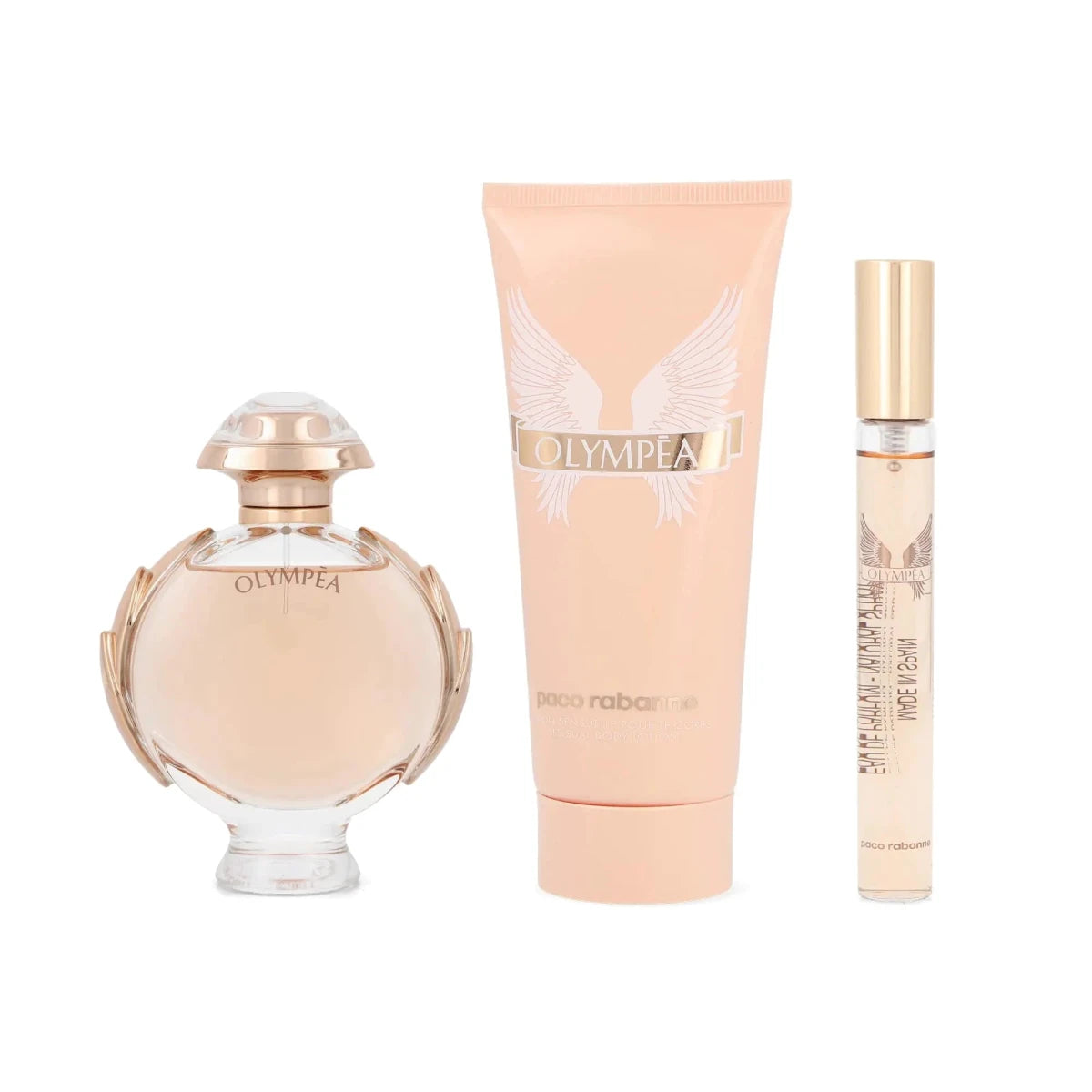 Paco Rabanne Olympea 3 - Piece Set for Women (2.7 Oz Eau De Parfum Spray + 3.4 Oz Body Lotion + 0.33 Oz Eau De Parfum Travel Spray) - MANDOTOS INTERNATIONAL