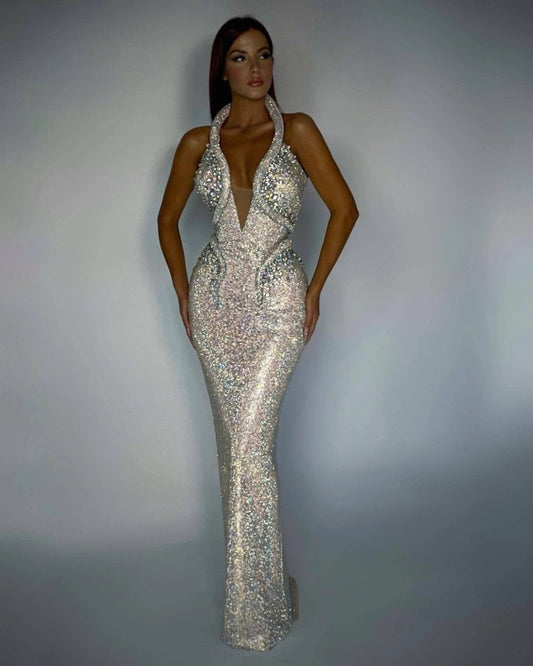 Sexy Sequined Banquet Dress Sheath Trailing Evening Dress MANDOTOS