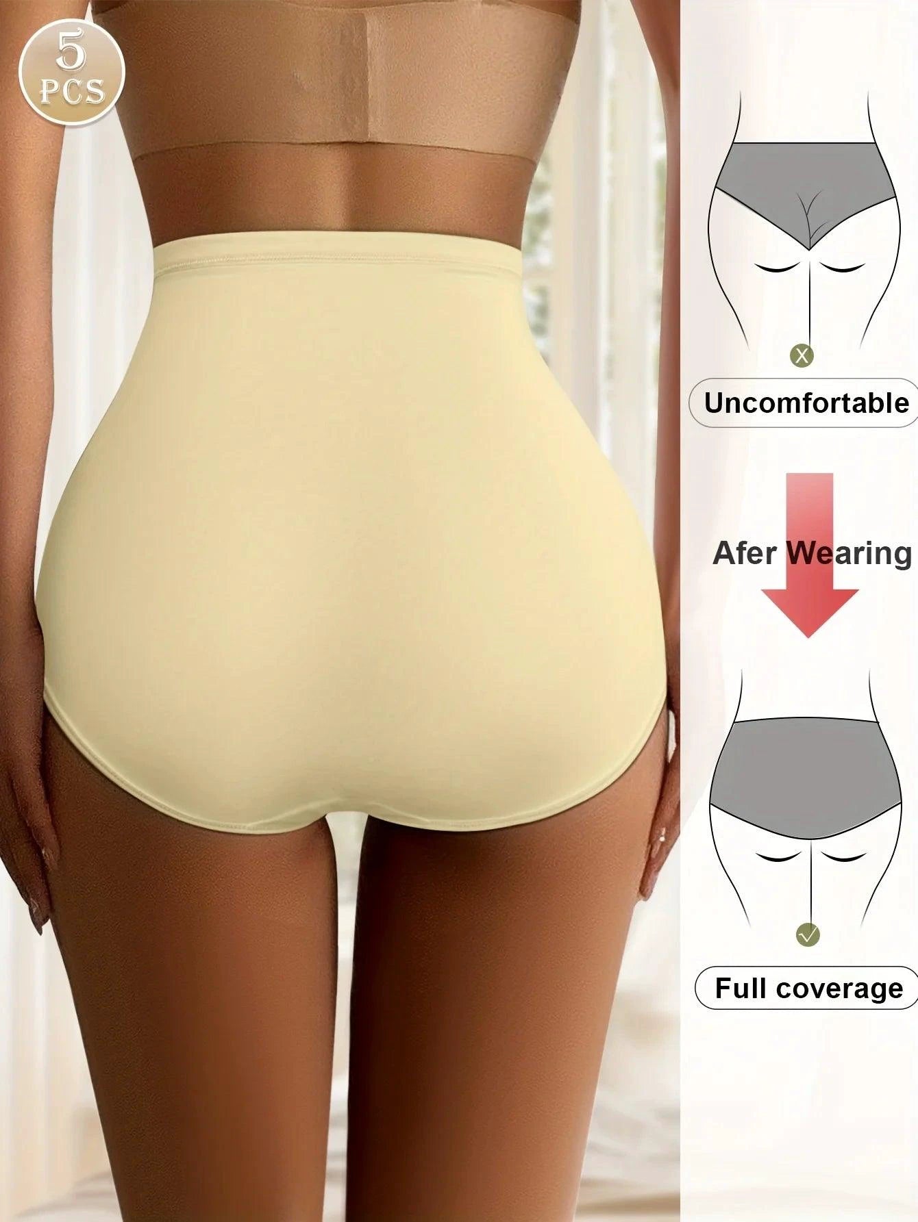 5 pcs high waist tummy Ice silk scarless women's triangle panties comfortable breathable buttocks summer thin models - MANDOTOS